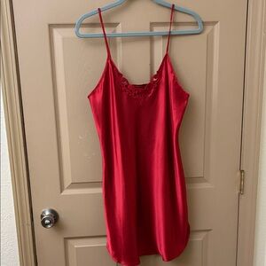 Elegant Red Lace Trim Slip Dress